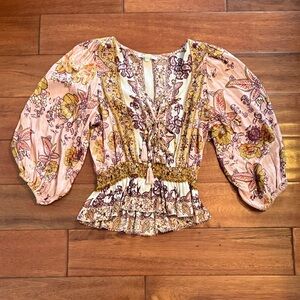 Gypsy Love Floral Paisley Boho Blouse with Balloon Sleeves Size Medium
